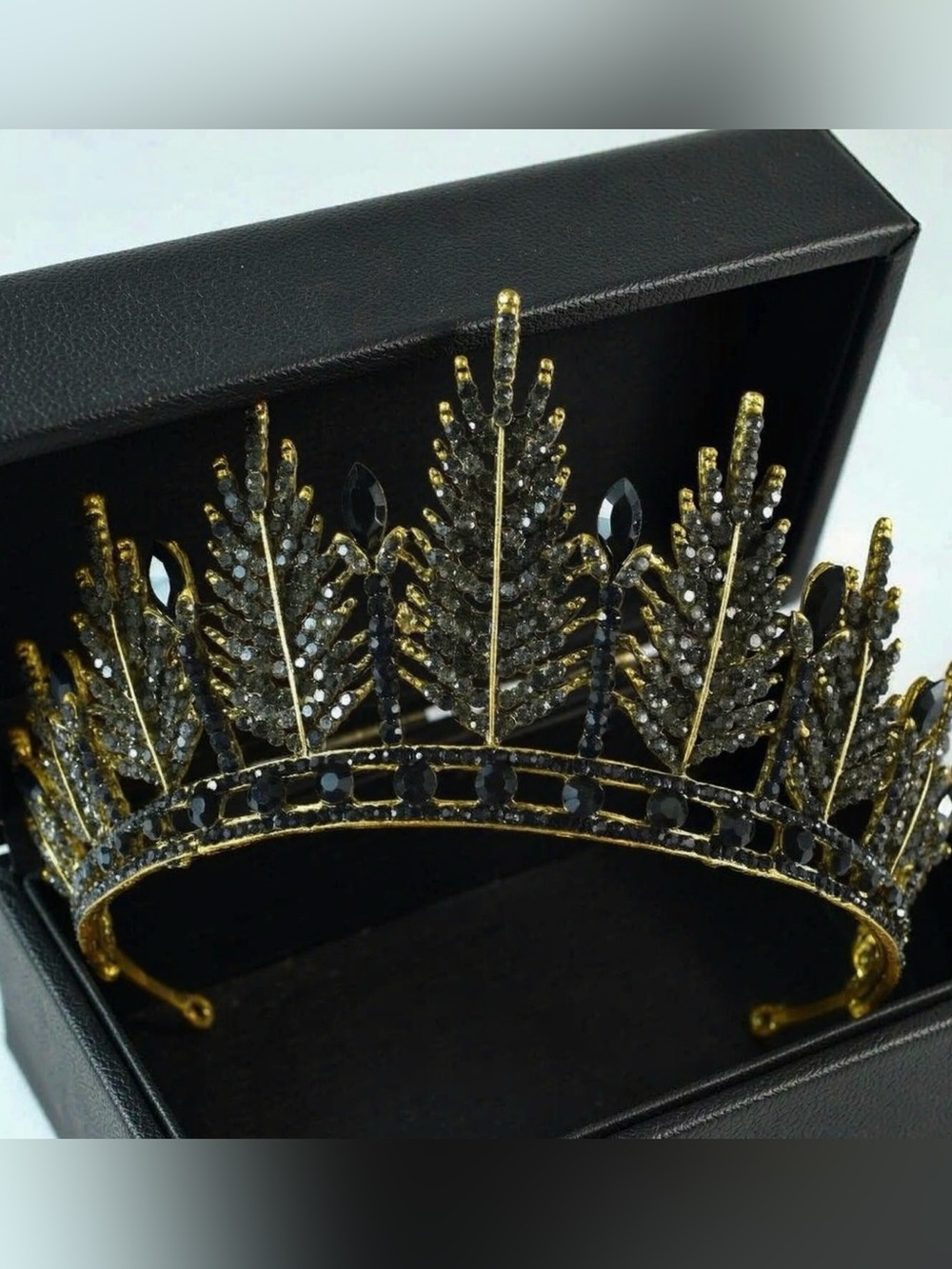Gold and Black Crystal Leaf Tiara - Women Accessories